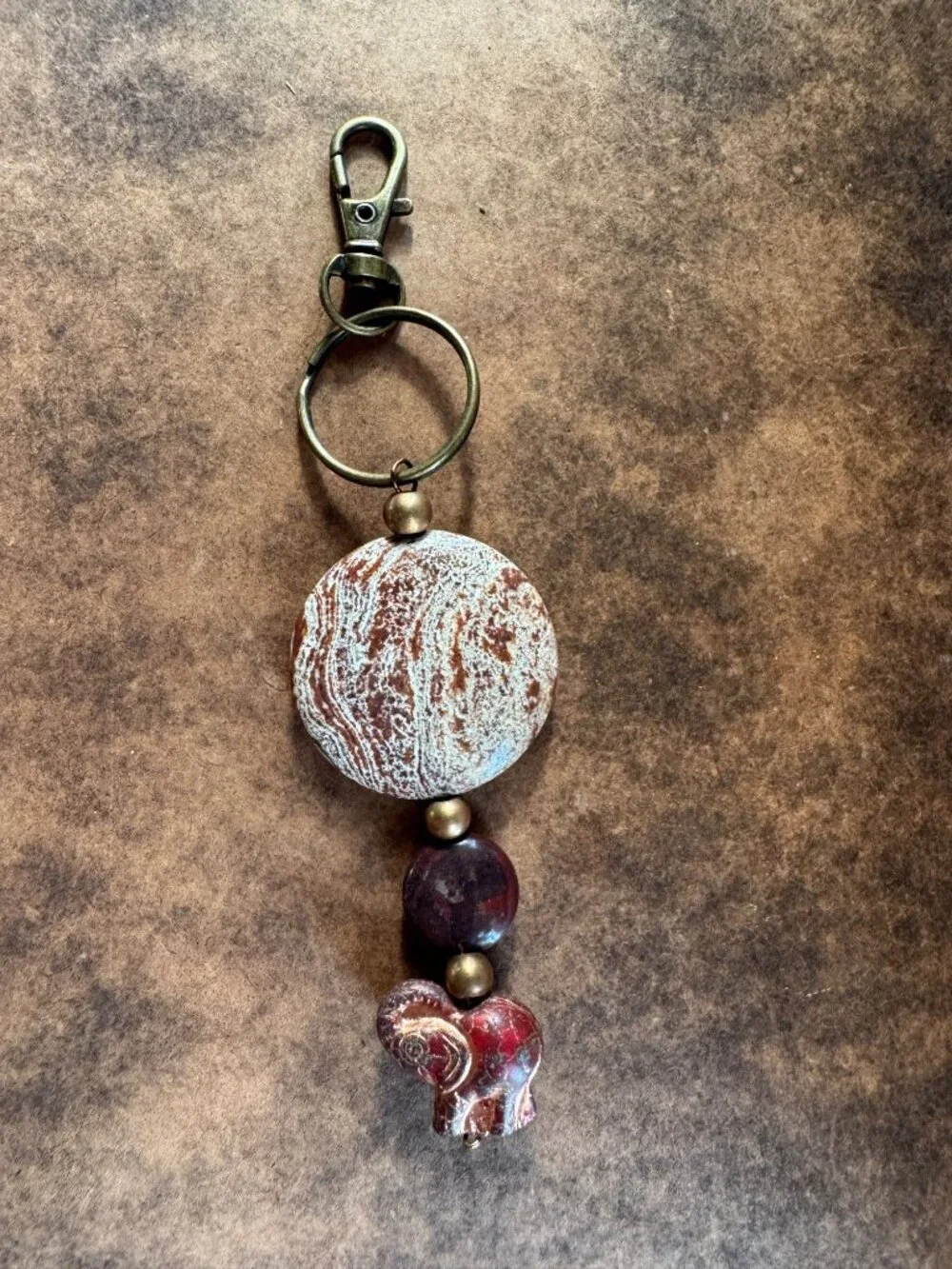 Boho purse charm/keychain Czech glass elephant and jasper